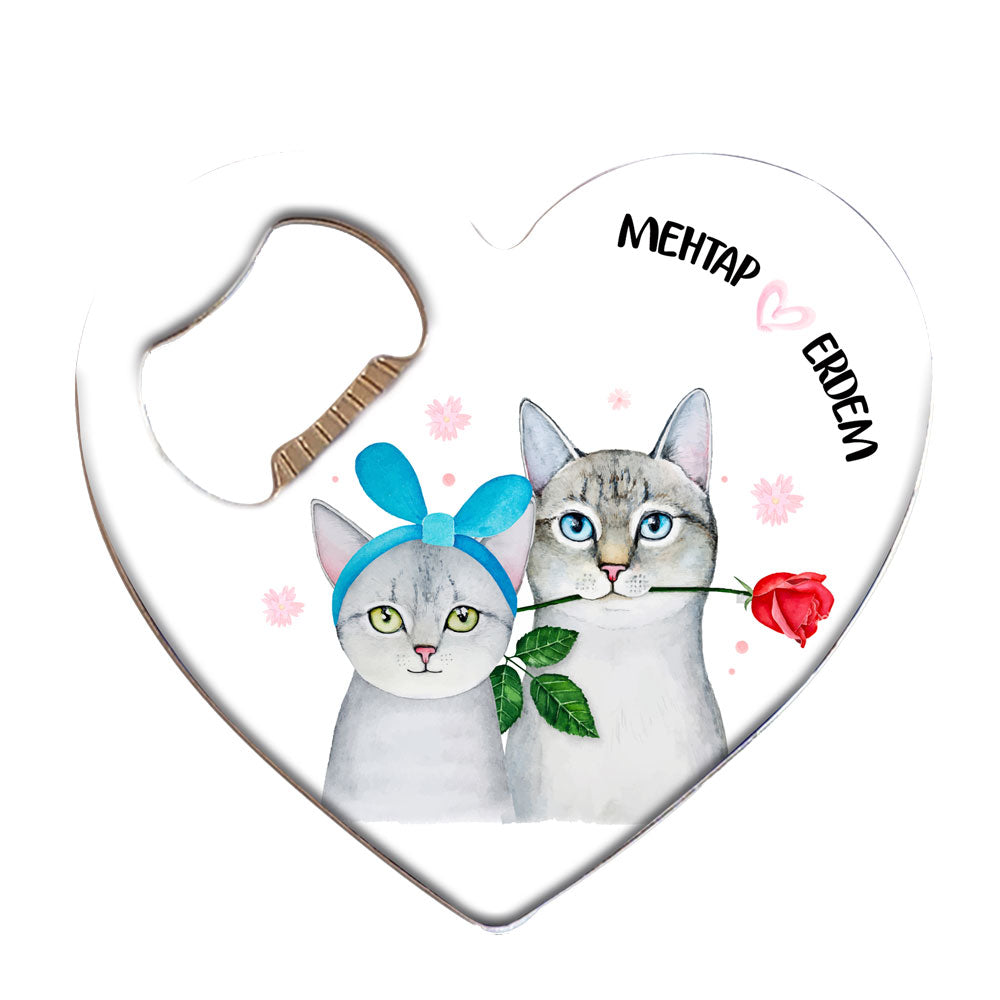 Sevgiliye Özel Romantik Kediler Kalp Şeklinde Metal Açacak Magnet