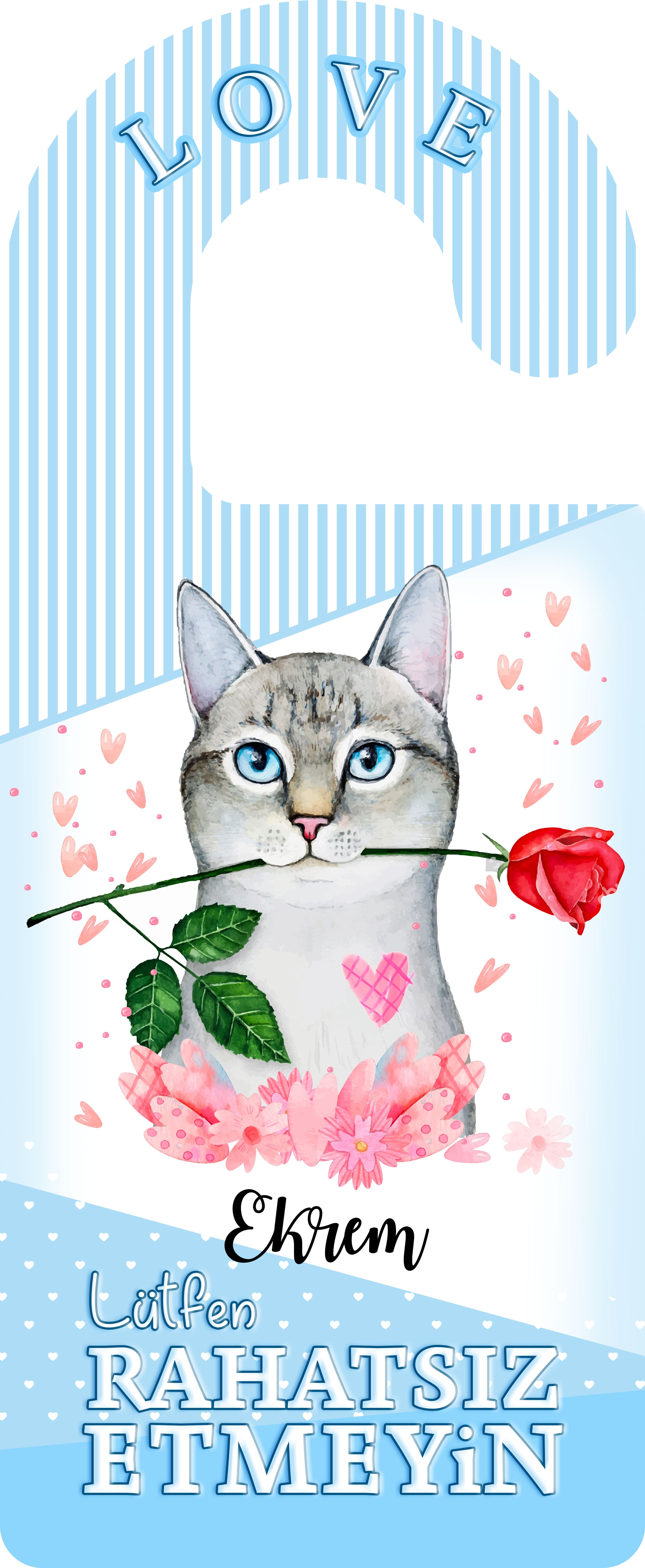 Sevgiliye Özel Romantik Kediler İsimli Kapı Askısı