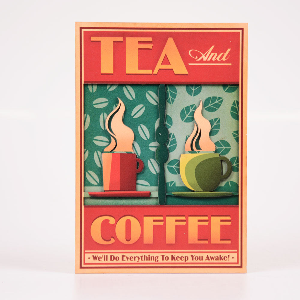 3 Boyutlu Kahve ve Çay Ahşap Poster
