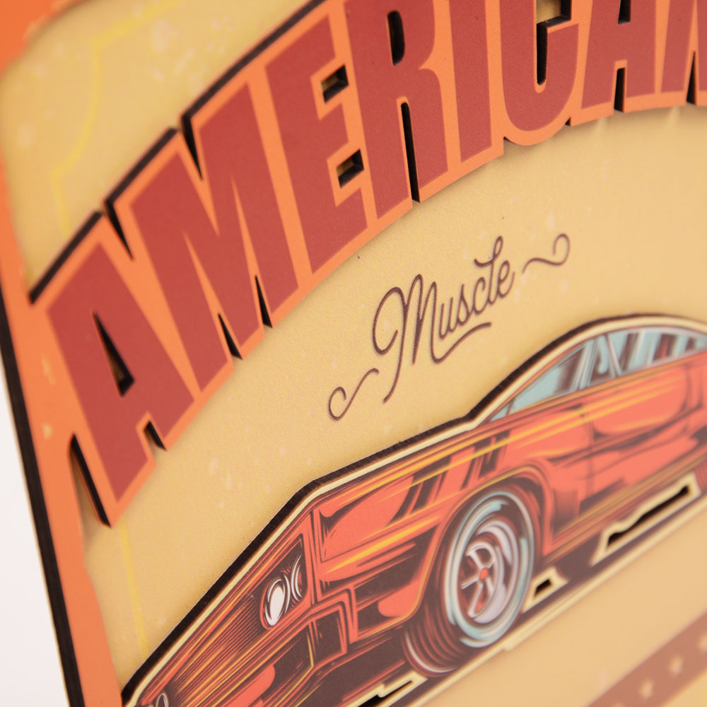3 Boyutlu Amerikan Arabası Ahşap Poster
