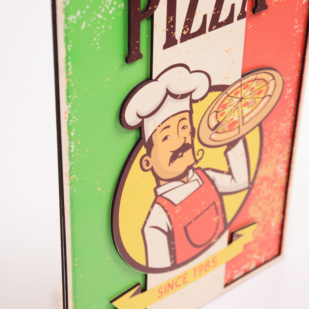 3 Boyutlu Pizza Ahşap Poster