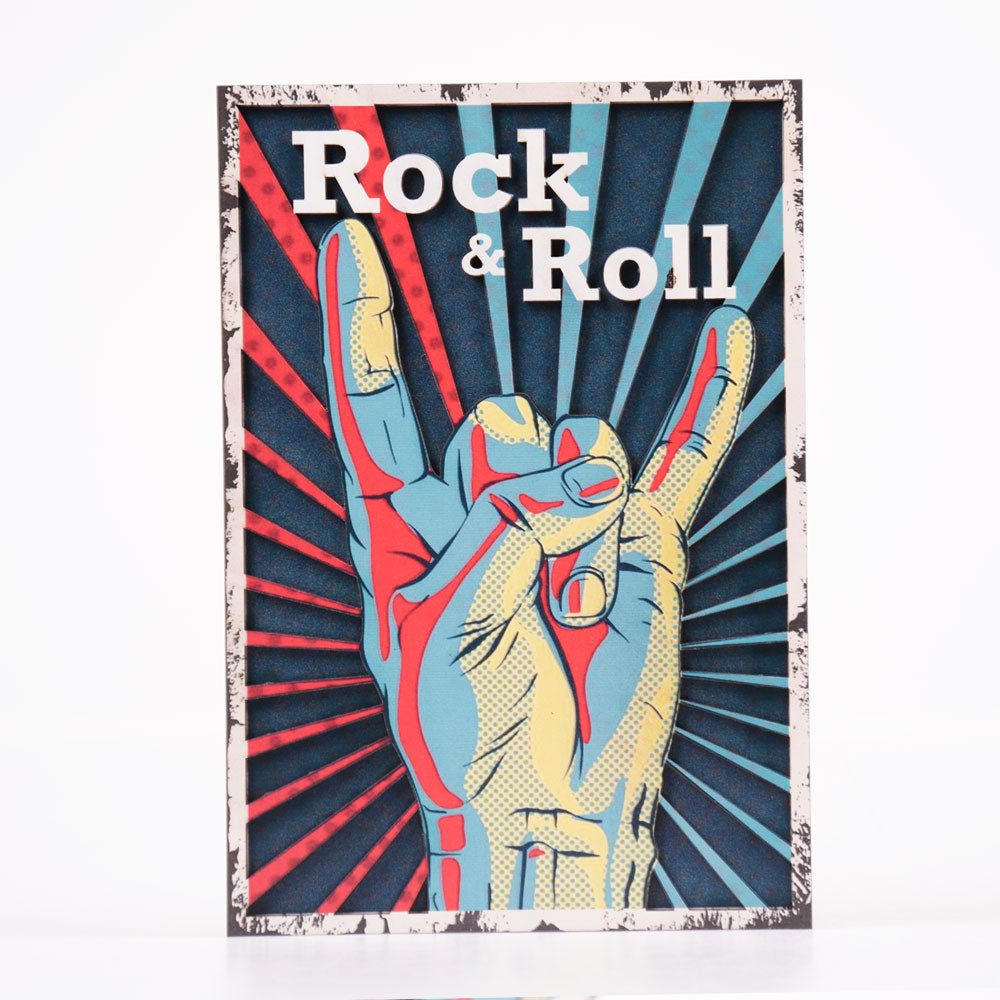 3 Boyutlu Rock'n Roll Ahşap Poster