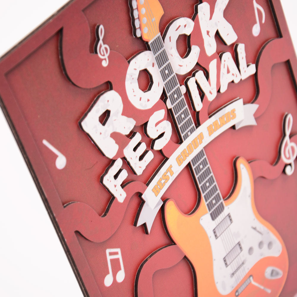 3 Boyutlu Rock Festivali Ahşap Poster