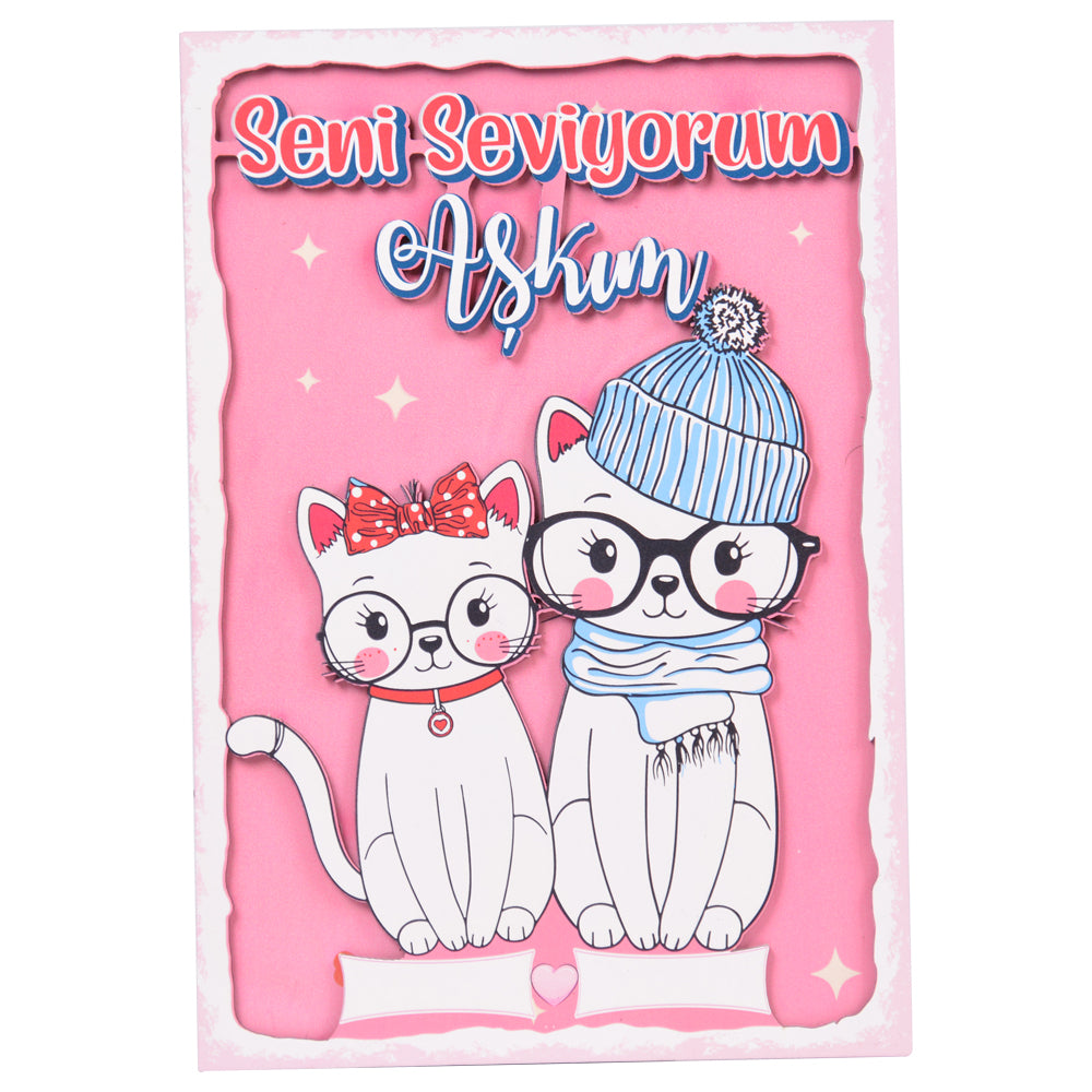 Sevgiliye Özel Aşık Kediler Ahşap Poster