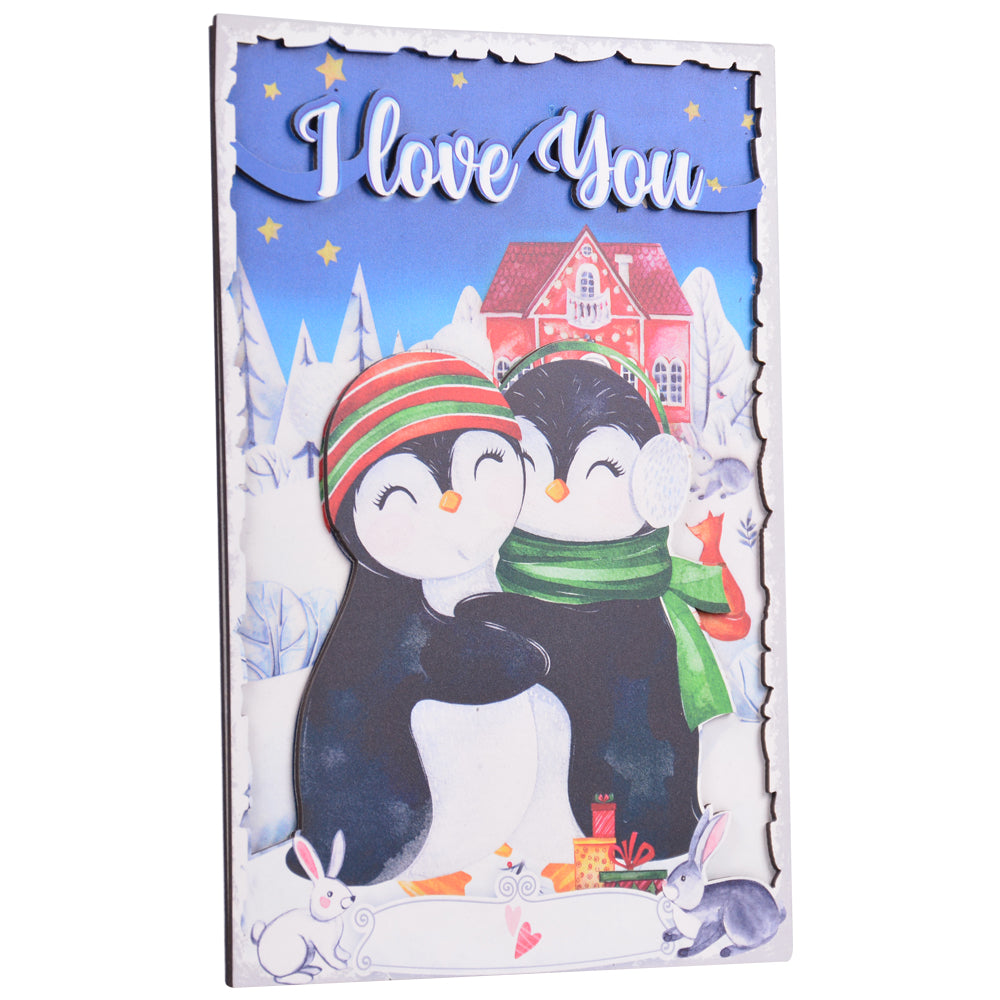 Sevgiliye Özel Aşık Penguenler Ahşap Poster