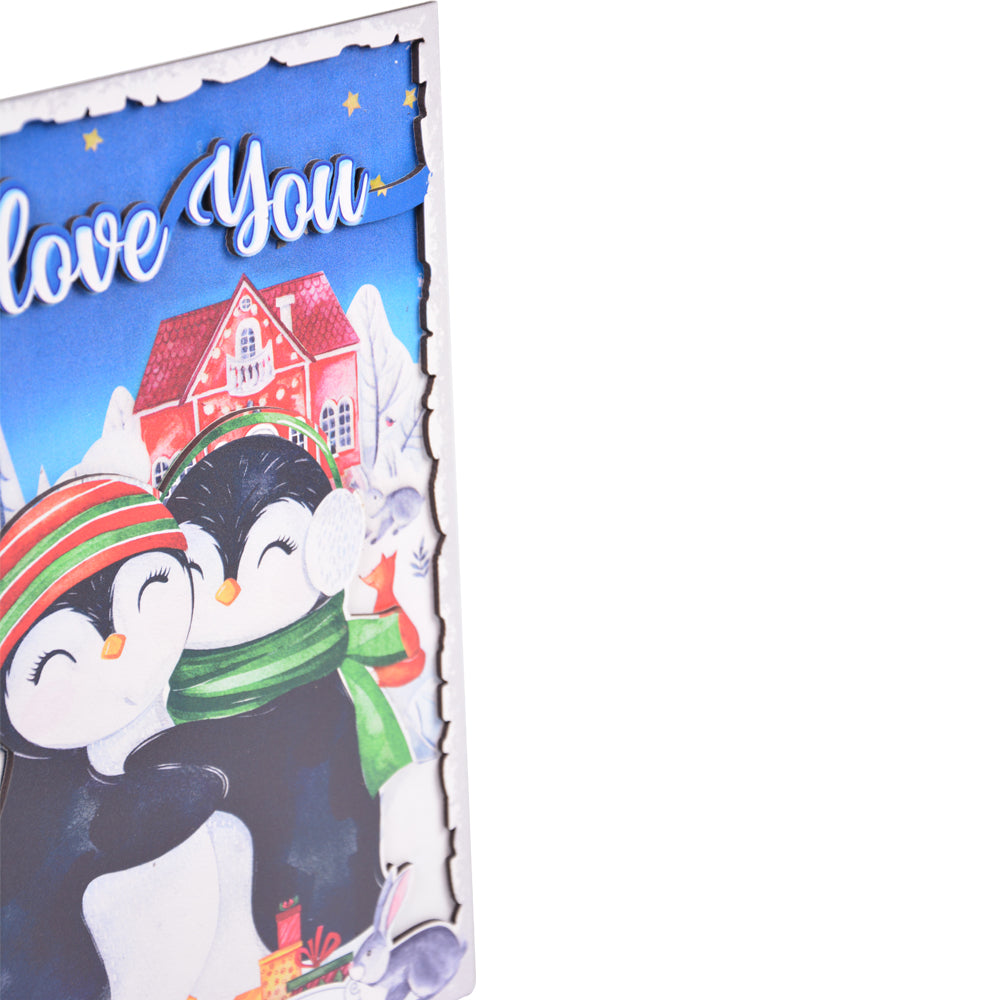 Sevgiliye Özel Aşık Penguenler Ahşap Poster