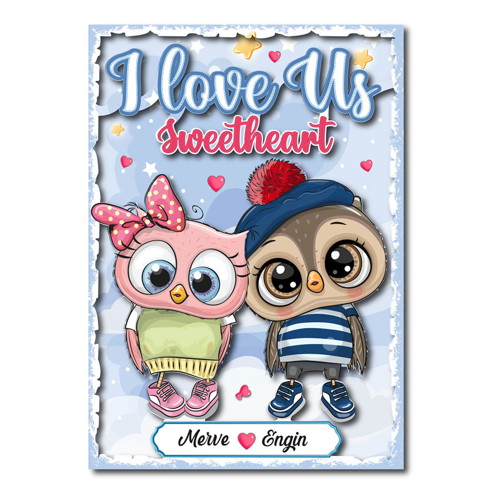 Sevgiliye Özel Aşık Baykuşlar Ahşap Poster
