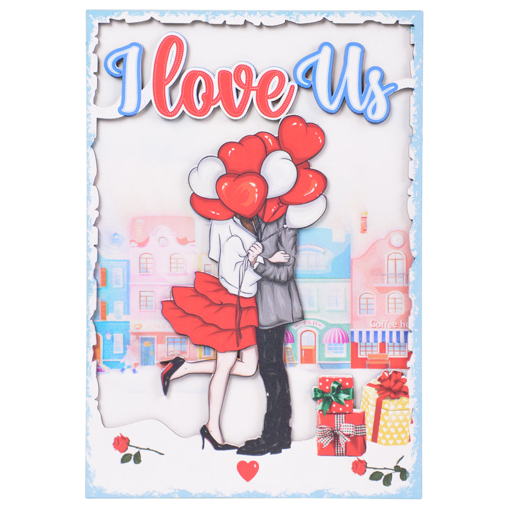 Sevgiliye Özel Kalpli Balonlar Ahşap Poster