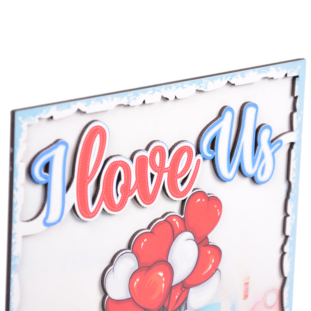 Sevgiliye Özel Kalpli Balonlar Ahşap Poster