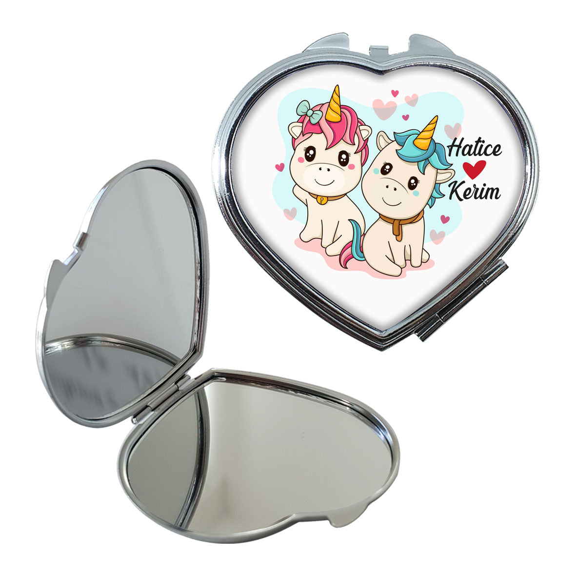 Sevgiliye Özel Sevimli Unicornlar Kalp Makyaj Aynası