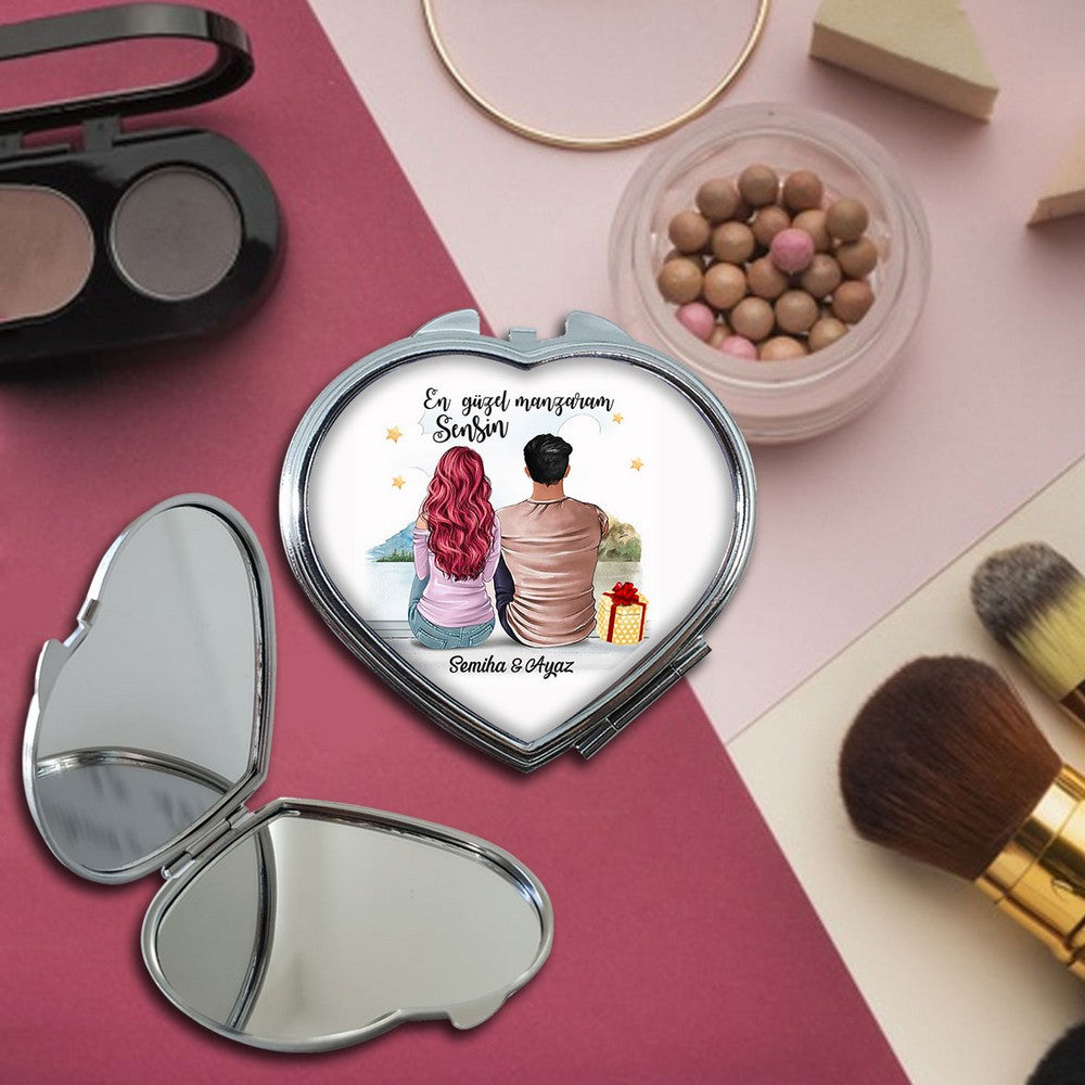 Sevgiliye Özel En Güzel Manzaram Kalp Makyaj Aynası