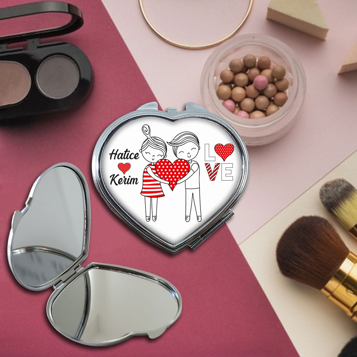 Sevgiliye Özel Love Kalp Makyaj Aynası