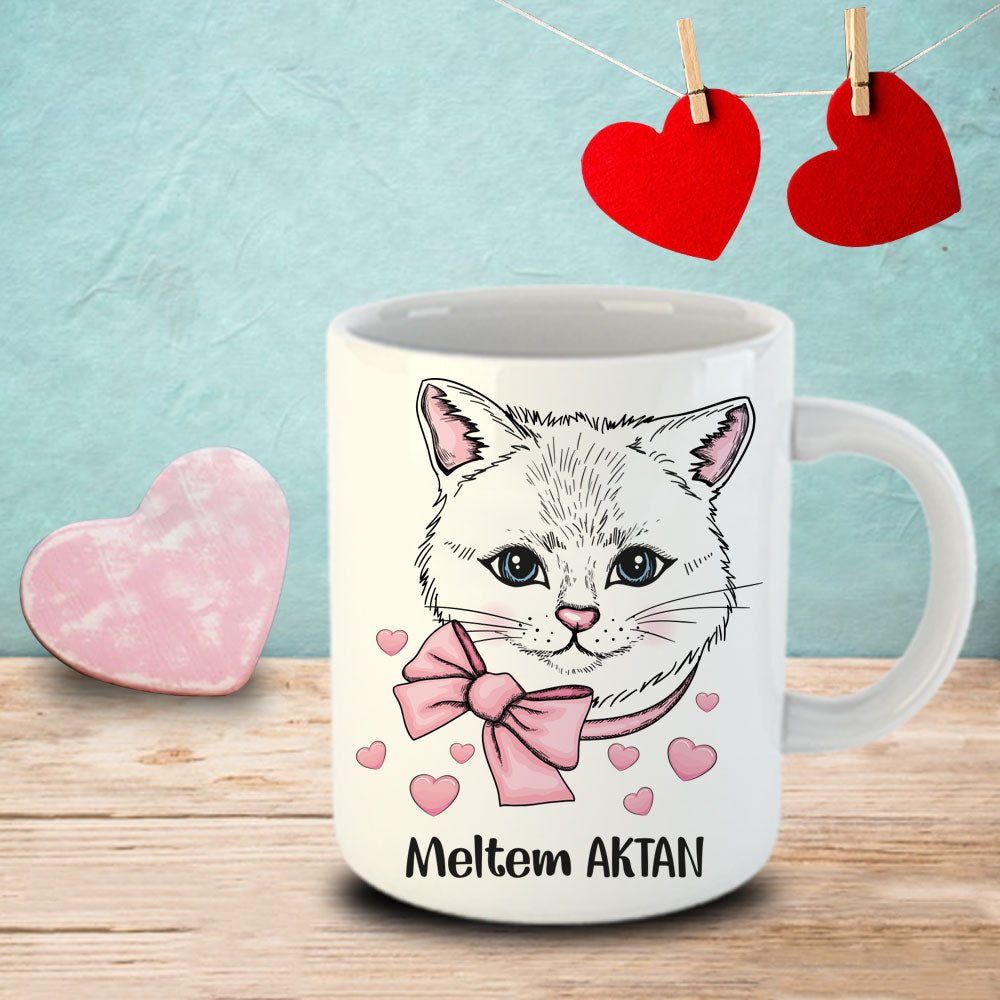 Sevgiliye Özel Sevimli Kedi İsimli Kupa Bardak