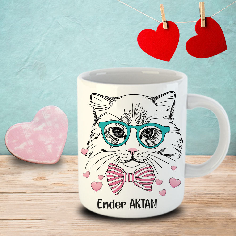 Sevgiliye Özel Sevimli Kedi İsimli Kupa Bardak