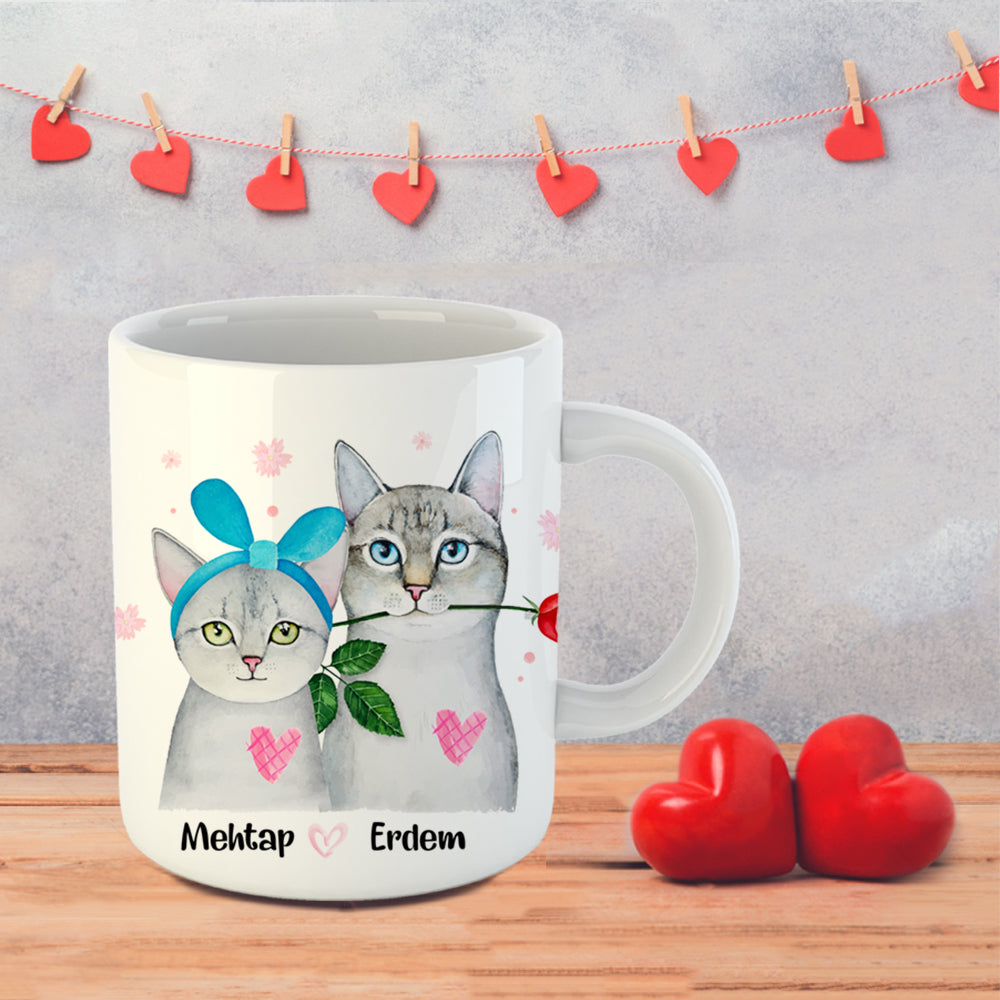 Sevgiliye Özel Romantik Kediler İsimli Kupa Bardak