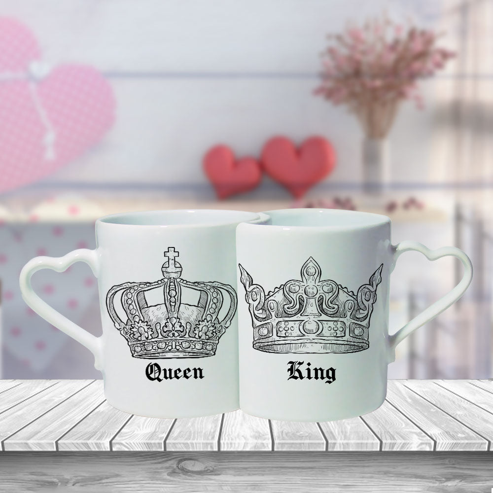 Sevgiliye Özel Kral ve Kraliçe Kulplu Çift Kupa Seti